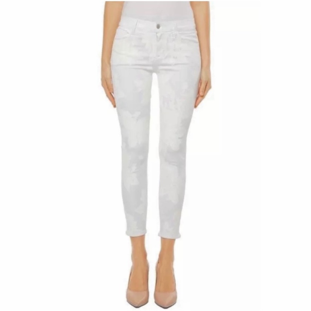 26 🔖 J BRAND Photo Ready Mid-Rise Crop Capri Jeans White Floral 8351563 $278